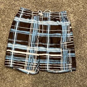 Sonoma Men's Blue and Brown Plaid Swim Shorts